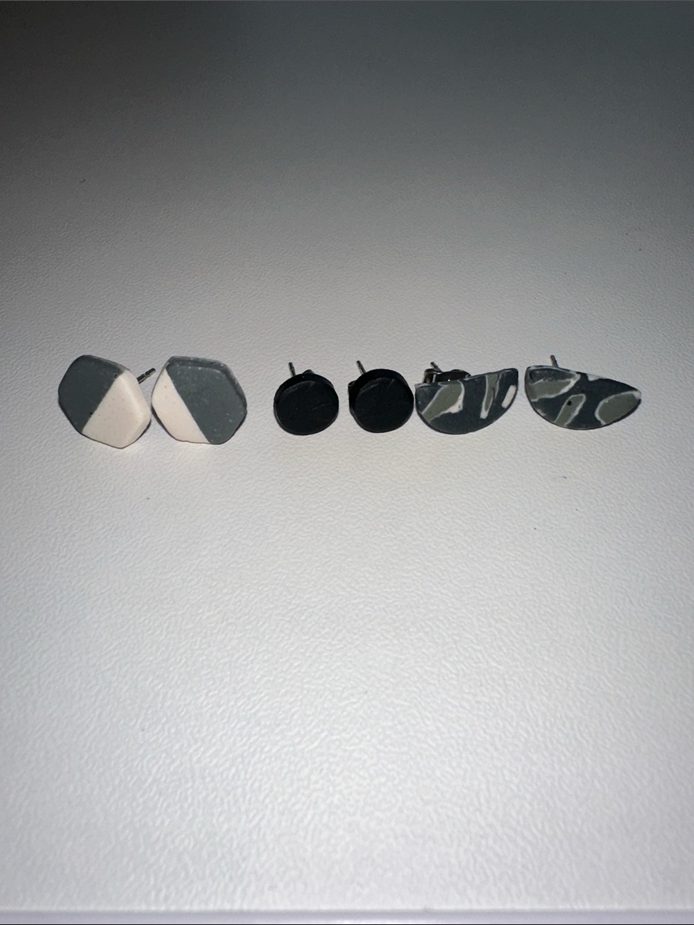 Handmade Gray and White Geometric Stud Earring Set